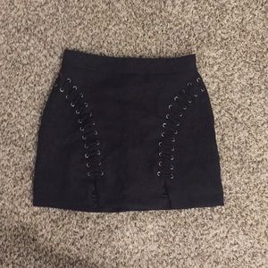 Suede lace mini skirt